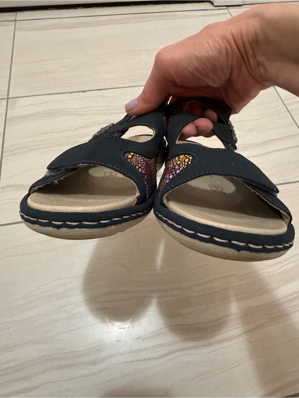 Remonte Navy Blue Sandals with Multicolor Accent Adjustable Velcro Straps Sz 38 - Picture 6 of 9